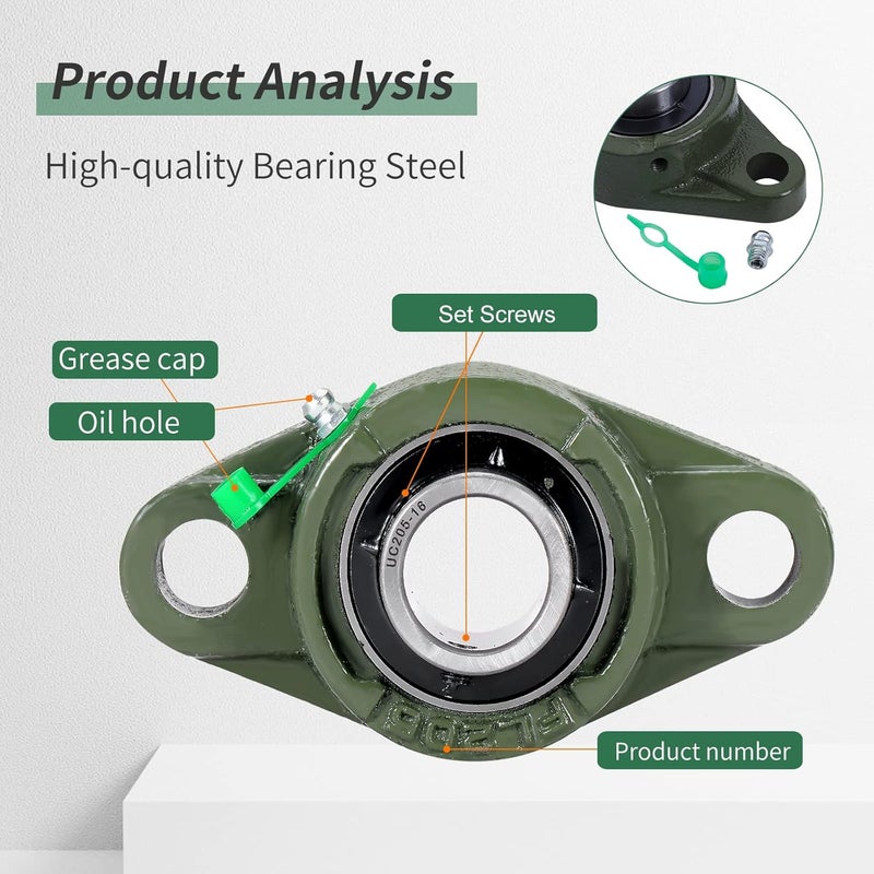 Donepart UCFL205-16 Pillow Block Bearing, Flange-Mount Ball Bearing Unit, 1 in Bore, 2-Bolt Flange, Self Aligning Cast Iron Housing, Set Screw Locking Style Flange Pillow Block Bearing - Image 5